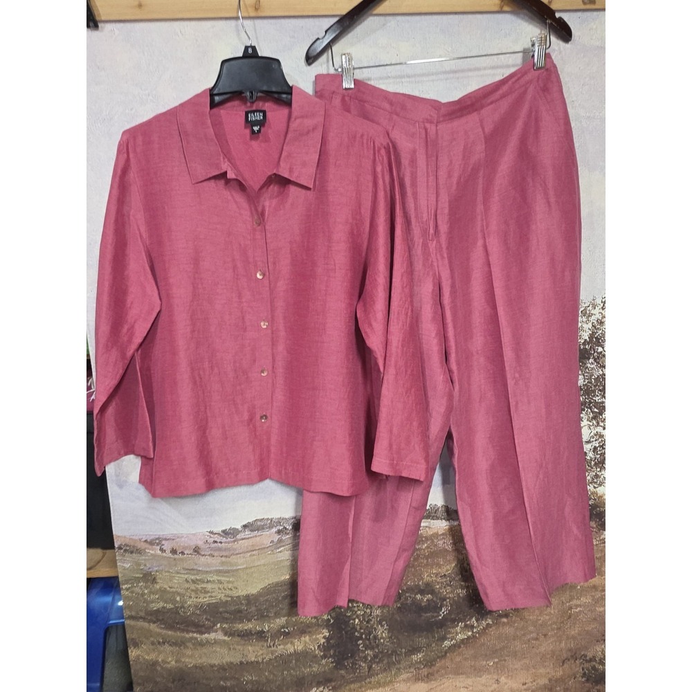 Linen and Silk Blend Pink Women's Pant Set